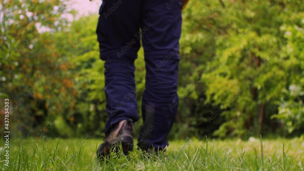 Search for metal on the field with a metal detector. A man searches the ground for old artifacts Search for metal on the field with a metal detector. A man searches the ground for old artifacts