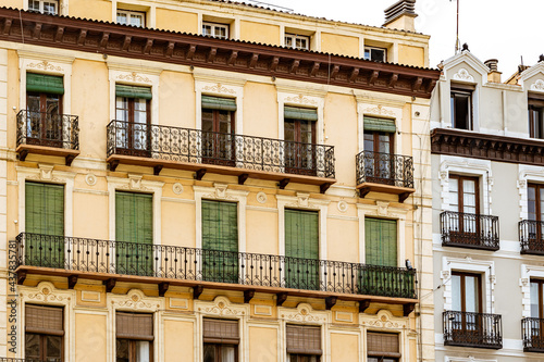  antique windows in buildings in the old town of Saragossa, Spain