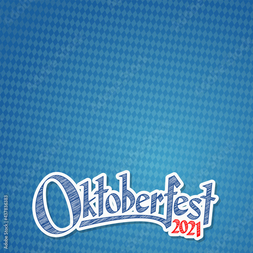 Oktoberfest 2021 background with blue-white checkered pattern