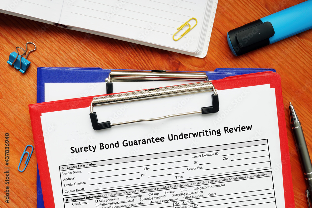 SBA form 994B Surety Bond Guarantee Underwriting Review Stock Photo