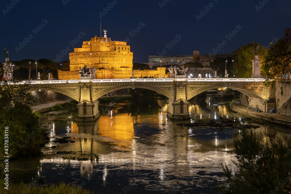 Night at Tiber River in City of Rome