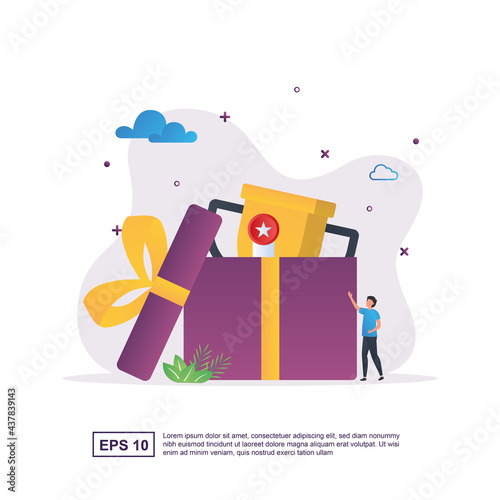 Illustration concept of reward with big trophies and prizes.