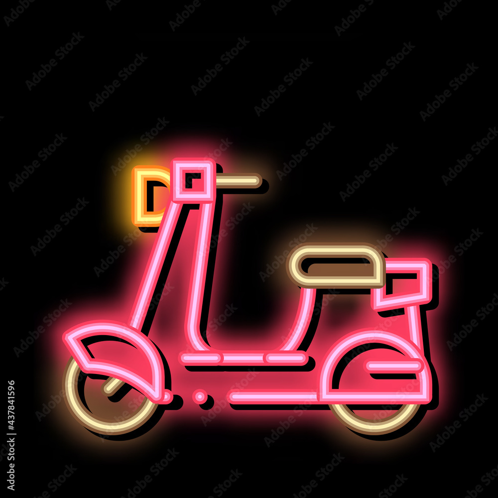 Scooter neon light sign vector. Glowing bright icon Scooter sign. transparent symbol illustration Scooter neon light sign vector. Glowing bright icon Scooter sign. transparent symbol illustration