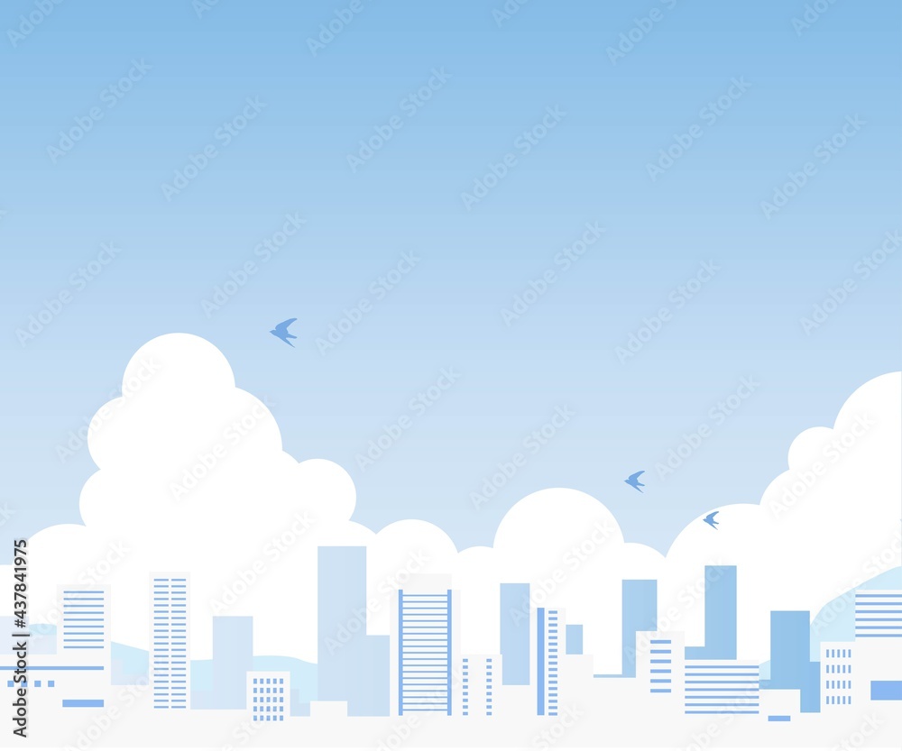 夏空の街 都市 風景 イラスト ベクター 入道雲 Stock Vector Adobe Stock