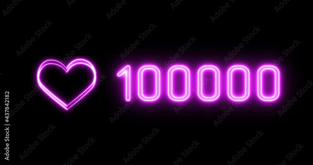 Glowing neon Social Media Counter. Animated growing number of likes on social media heart symbol. 4K Video motion graphic animation with alpha channel