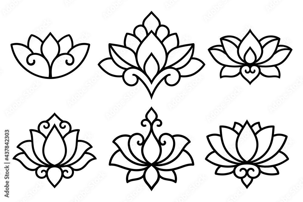 Set of decorative lotus flower symbols. Elements of patterns for laser ...