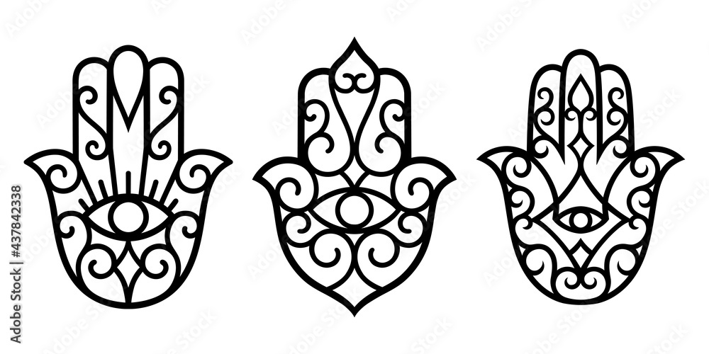 Set of decorative hamsa symbols with eye. Elements of patterns for ...
