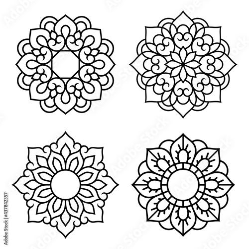 Set of decorative mandala symbols. Elements of patterns for laser and plotter cutting, embossing, engraving, printing on clothing. Ornaments for henna drawings in the oriental style.