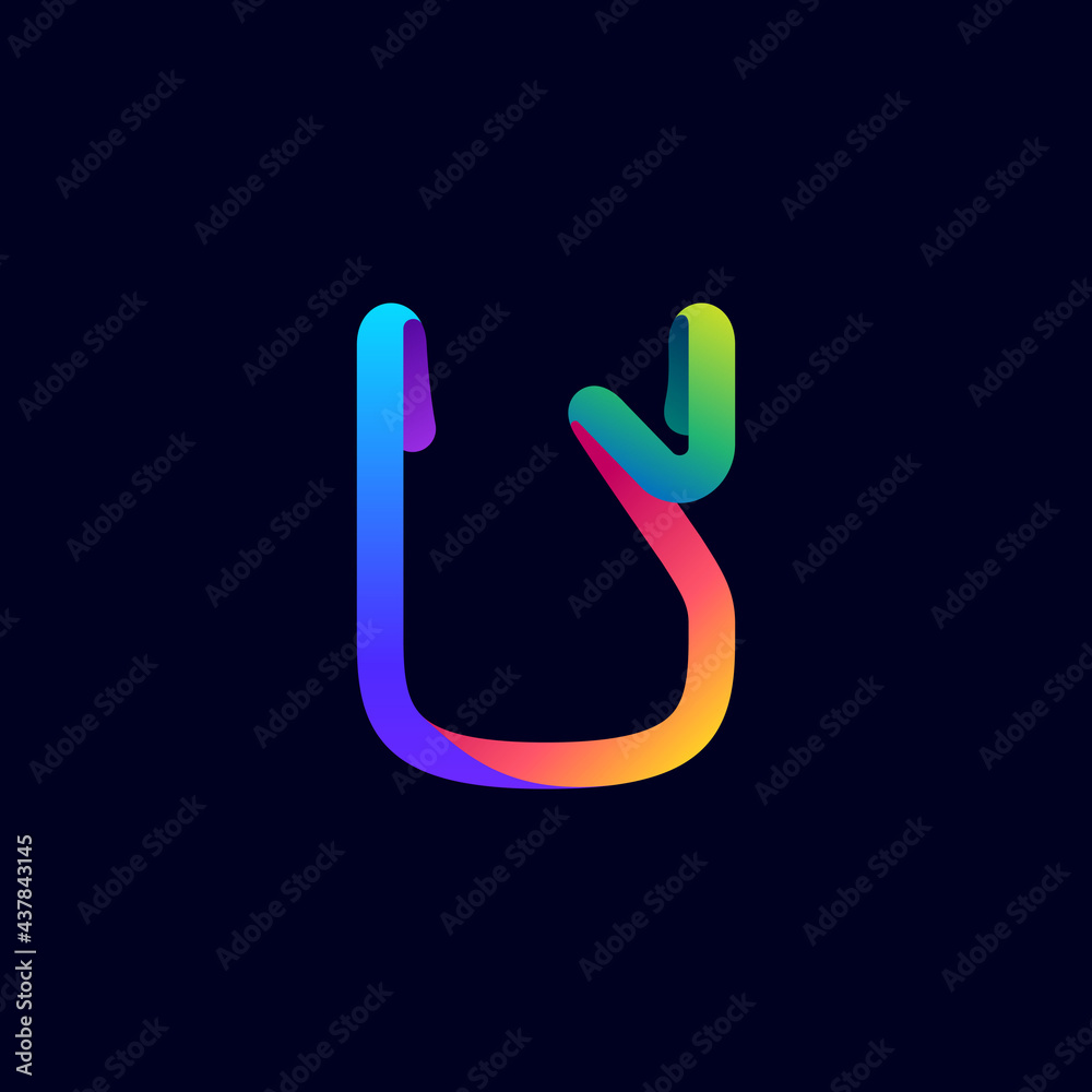 U letter logo made of multicolor gradient neon line. U letter logo made of multicolor gradient neon line.