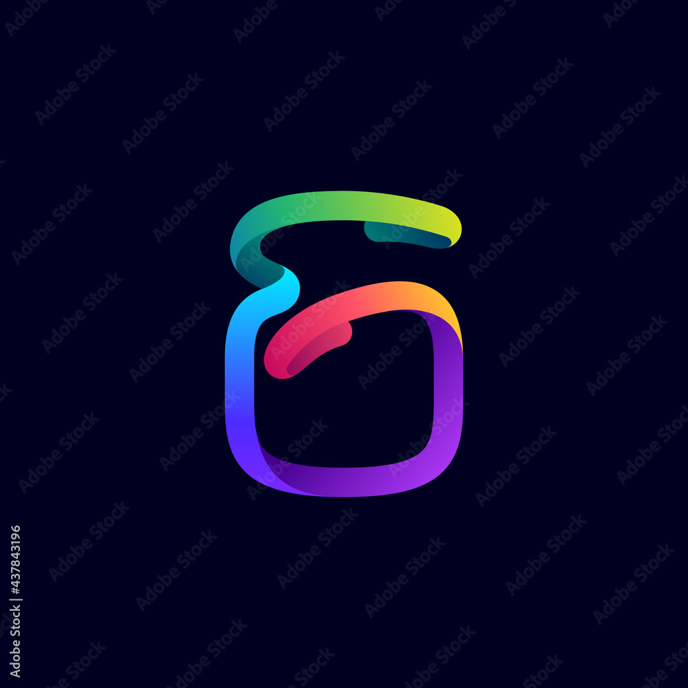 Number six logo made of multicolor gradient neon line. Number six logo made of multicolor gradient neon line.