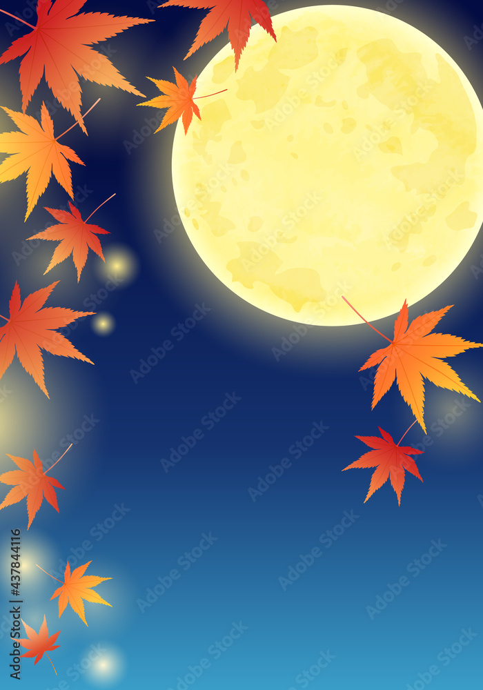 秋の満月と紅葉の和風で美しいベクターイラストフレーム 背景 お月見 Vector De Stock Adobe Stock