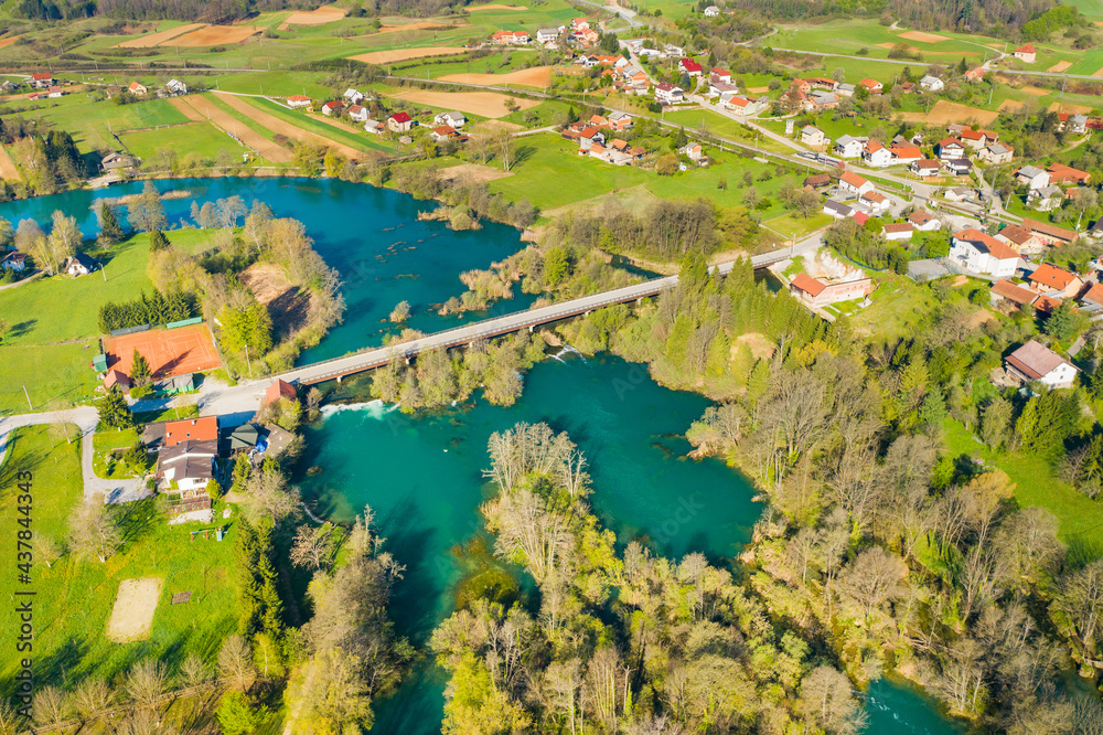 Bridge over Mreznica river and Belavici village, Croatia