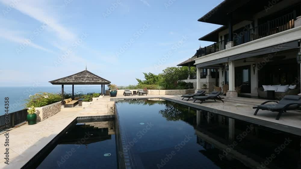 Luxury villa interior gazebo and terrace with swimming pool Luxury villa interior gazebo and terrace with swimming pool