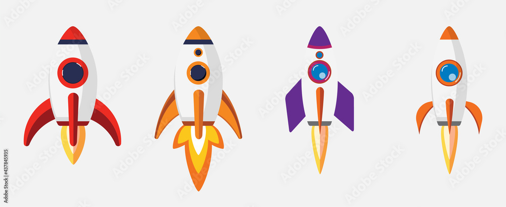 Rocket Illustration. Rocket icons set. Spaceship launch icon. Rocket Vector