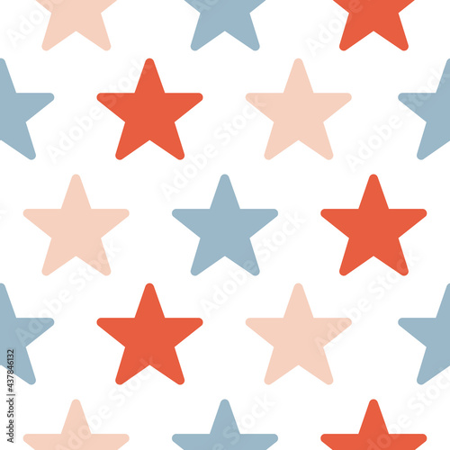 Seamless vector pattern with hand drawn stars isolated on white background. Cute vintage texture for kids room decor, fashion, nursery art, package, wrapping paper, textile, print, fabric, wallpaper.