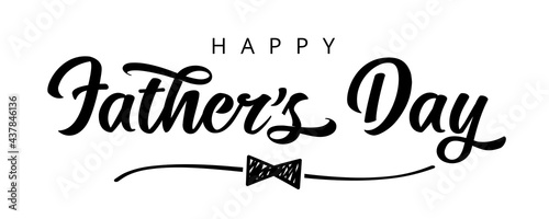 Happy Fathers Day with doodle bow calligraphy banner. Father's day vector greeting illustration with shape hand drawn bow tie and elegant sketch line divider