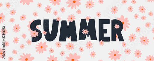 summer sale banner with flowers letter vector