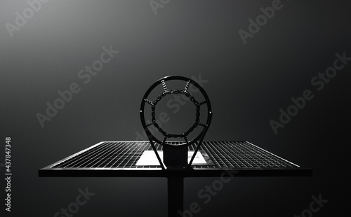 Michael Jordan Basketball Sport Panorama Poster - Baskteballkorb als Silhouette im minimalistischen schwarzweiss Stil als Dark Pop Art Style in monochromen, gesättigten Farben