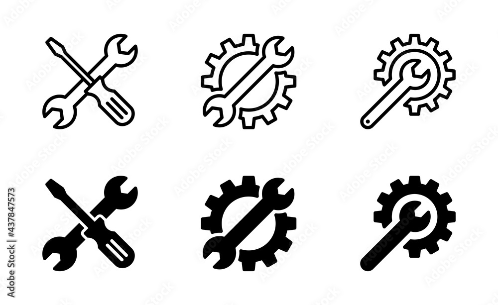 Repair icon set. Wrench, screwdriver and gear icon vector Stock Vector