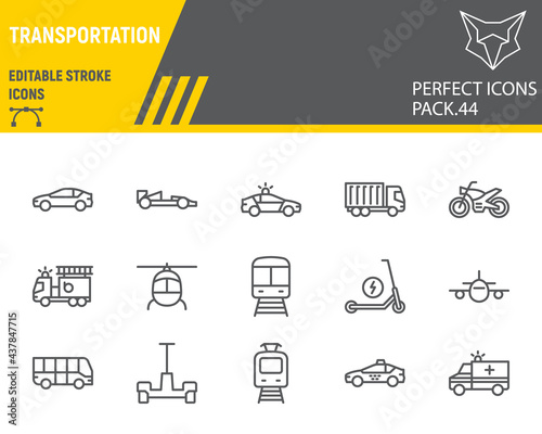 Transportation line icon set
