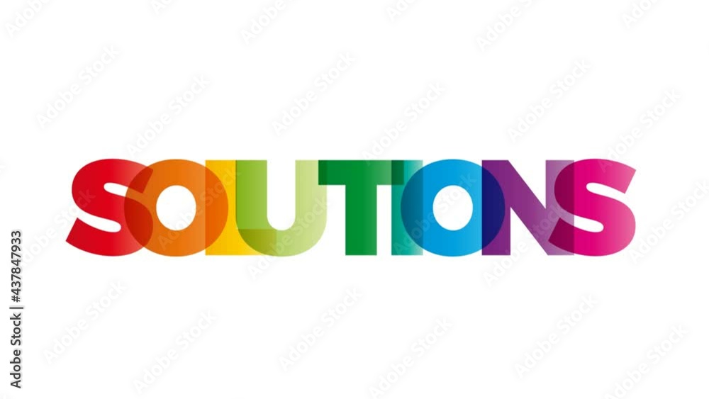 The word Solutions. Animated banner with the text colored rainbow. The word Solutions. Animated banner with the text colored rainbow.
