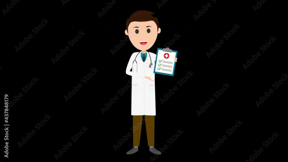 Male doctor showing medical clipboard, illustration animation with Alpha Channel, transparent background Male doctor showing medical clipboard, illustration animation with Alpha Channel, transparent background