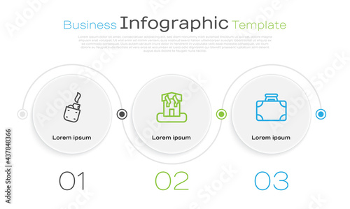 Set line Lighter, Arson home and Briefcase and money. Business infographic template. Vector