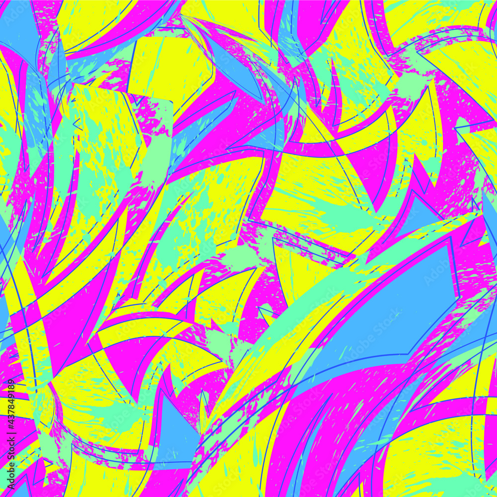 Seamless pattern with curved geometry elements and grunge spots