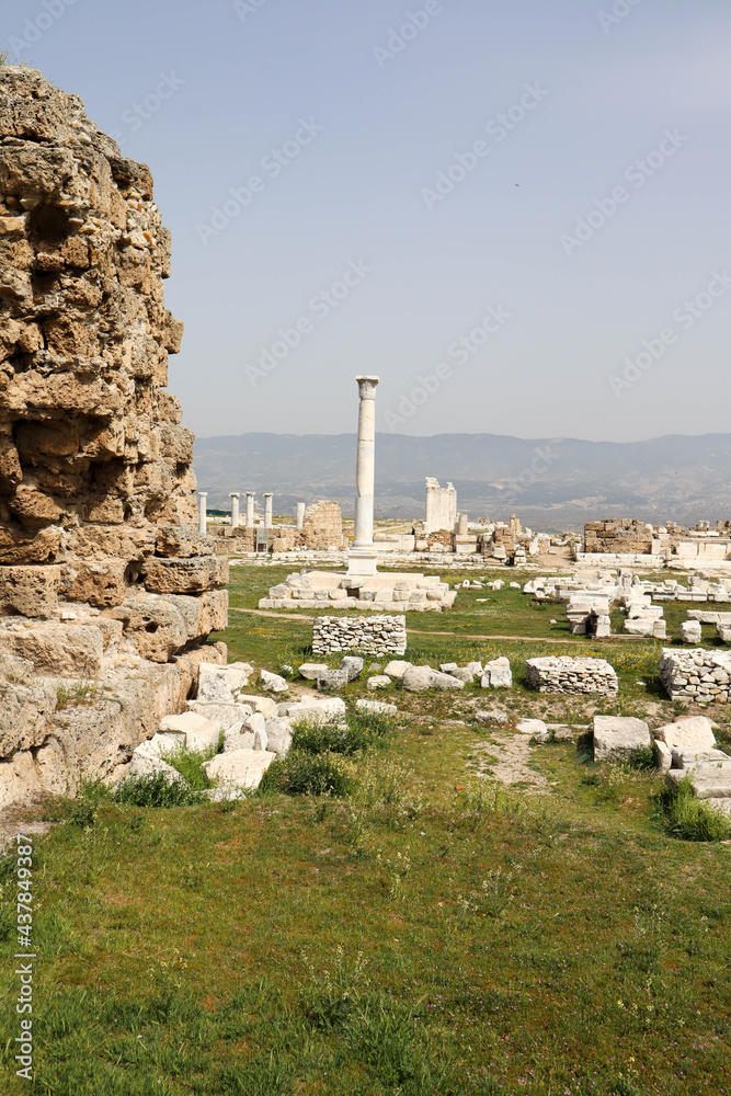 beautiful view to the archaeological site Laodicea on the Lycus, ruins of ancient city in Turkey
