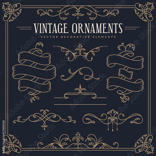 Vector vintage design elements - ribbons, dividers, flourishes, frame.