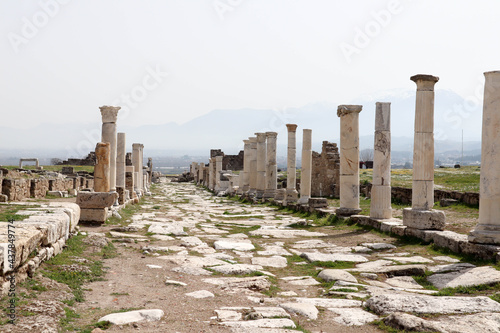 street with white marble pavement in ruined ancient town Laodicea on the Lycus, Turkey