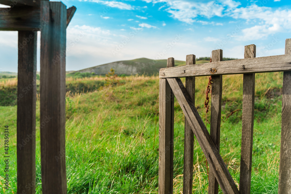 Fototapeta premium Beautiful rural landscape with wooden fence