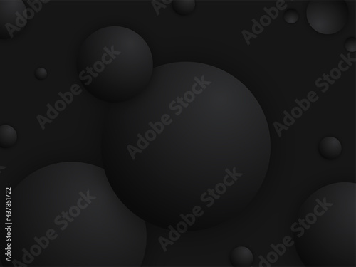 3D Abstract Balls Or Sphere Background In Black Color.