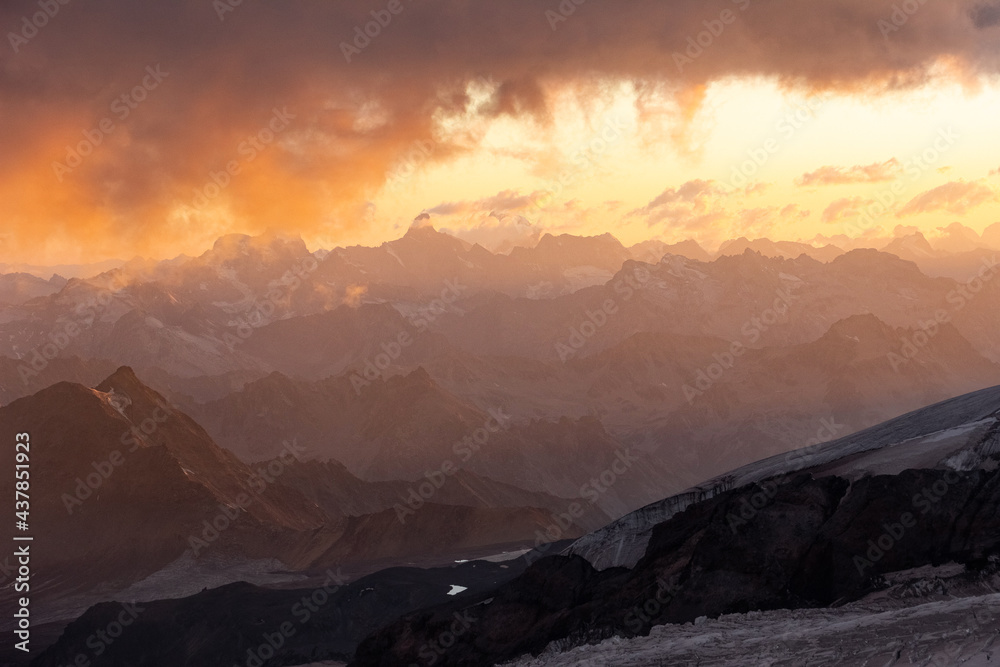 Sunset on Mount Elbrus from the south