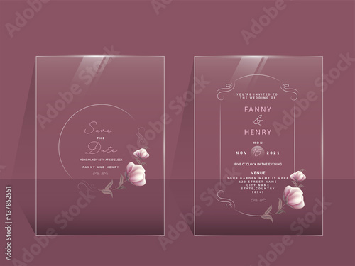 Modern Wedding Invitation Card With Double-Sides Present On Pink Background.