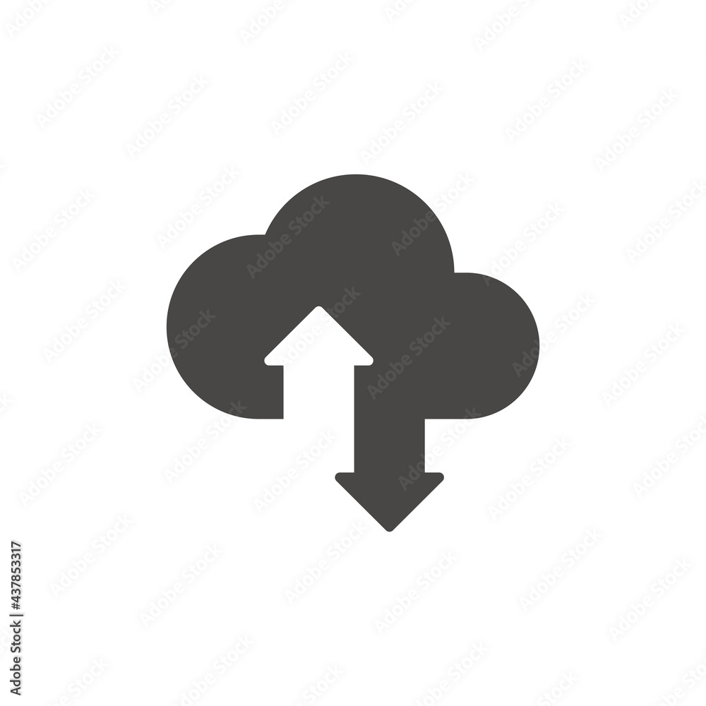 Cloud data storage with arrows icon. Uploading and downloading concept symbol. Cloud data storage with arrows icon. Uploading and downloading concept symbol.