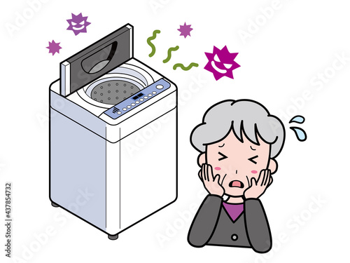 洗濯機のカビや雑菌に困っているおばあさん