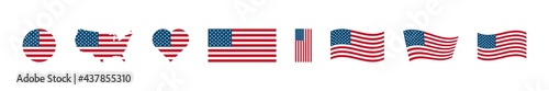 usa flag modern set. united states of america flag emblem vector illustration isolated on white background