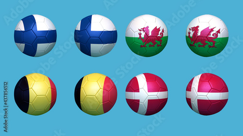Soccer football Match - Leather balls in national colors on a soccer. 3D Rendering 3d render illustration