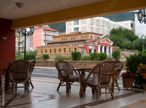 An old abandoned decaying spa in the resort town with hot springs of Loutra Edipsou on the island Evia in Greece photo