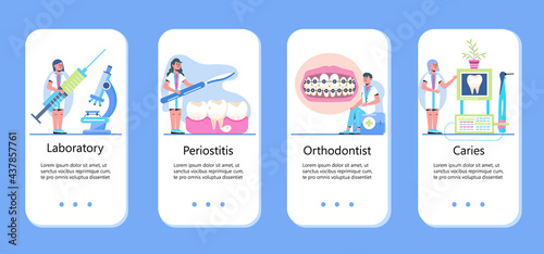 Dentist concept vector for app. Caries, tartar or tooth cyst treatment.