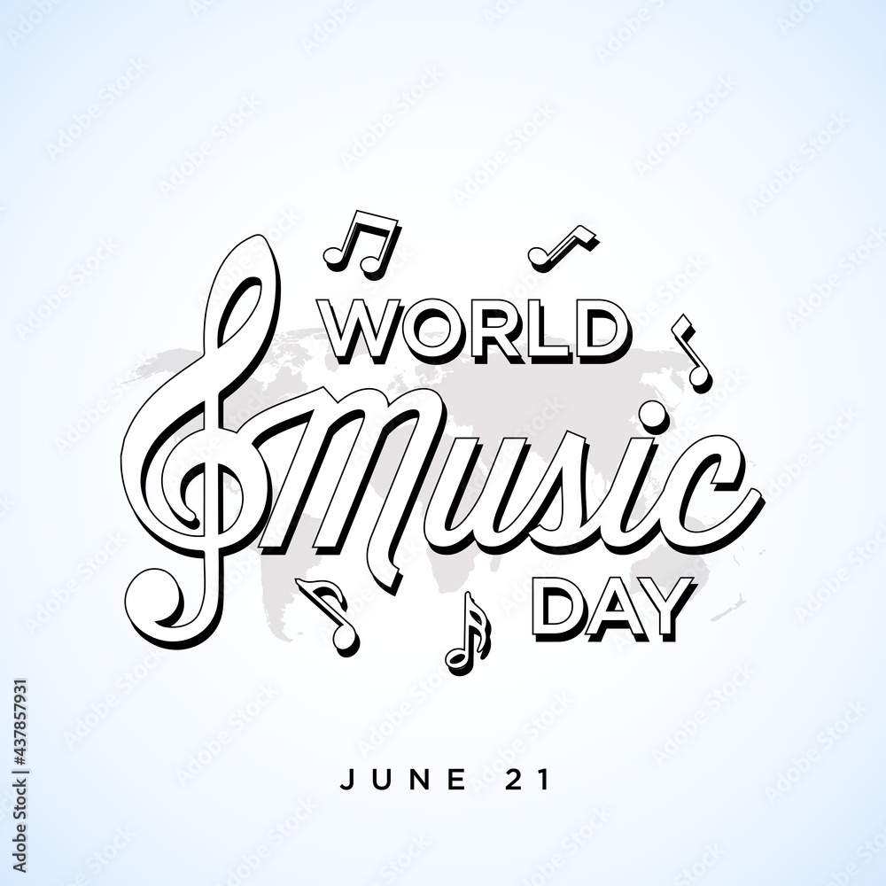 Fototapeta premium Happy world music day celebration Hand draw typography - Vector