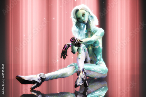Artistic 3D illustration of a science-fiction female