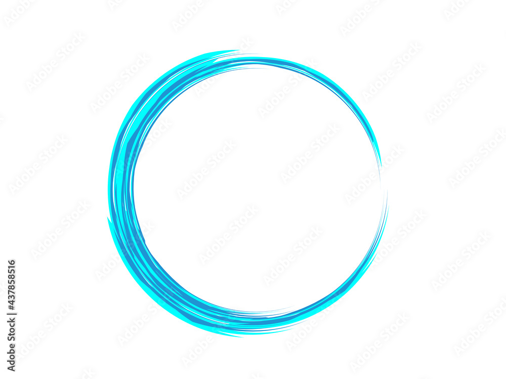 Grunge circle made of blue paint using art brush.Grunge oval marking element isolated on the white background. Grunge circle made of blue paint using art brush.Grunge oval marking element isolated on the white background.