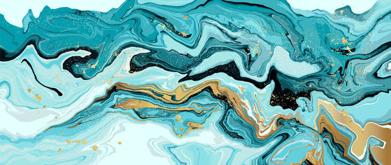 Keuken achterwand Turquoise Indigoblauw marmer met gouden aders  © TWINS DESIGN STUDIO
