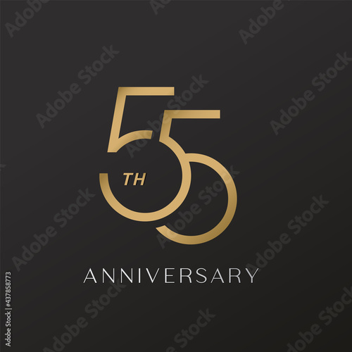 55th anniversary celebration logotype with elegant number shiny gold design