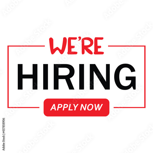 We are Hiring design with red and black text effect on white background, Business recruiting concept with red and black color, join us vector illustration for hiring concept.