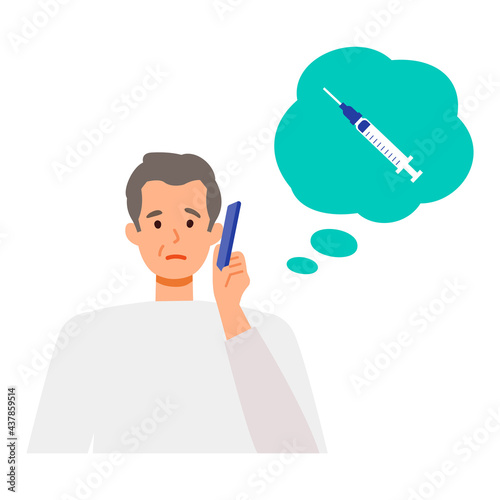 Elderly man is talking on his smartphone about vaccination. Concept for coronavirus vaccination.
