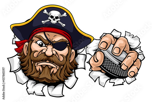 Pirate Ice Hockey Sports Mascot Cartoon