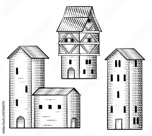 Set Old Medieval Houses Bui...